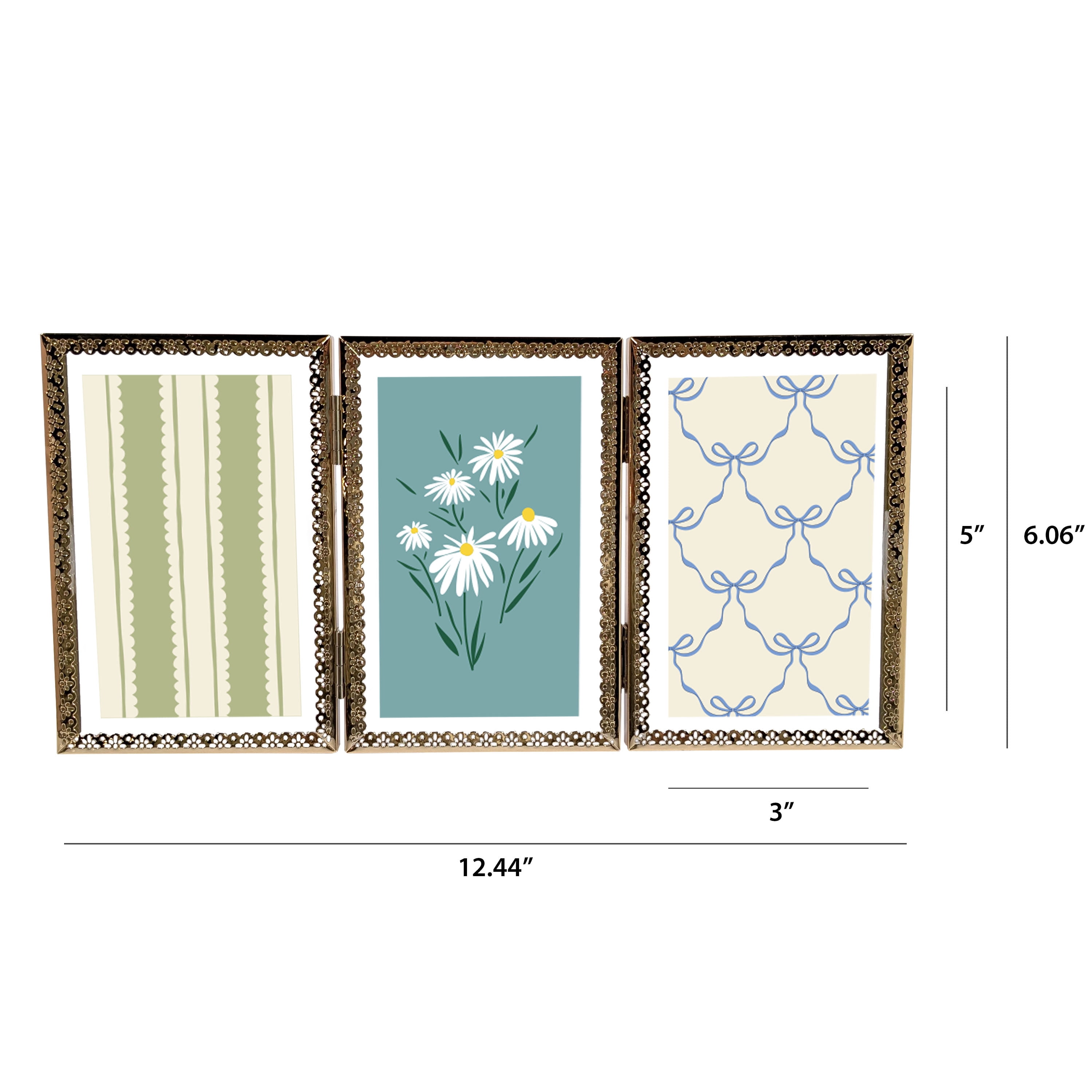 Bradley & Ballard - 3x5 inch - 3 Opening Hinged Antique Metal Cutout Float Tabletop Frame