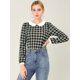thumbnail image 3 of INSPIRE CHIC Blusaa Cuadros Cuello Peter Pan Manga Abullonada En Contraste Camisa Para Mujer Negro L, 3 of 6