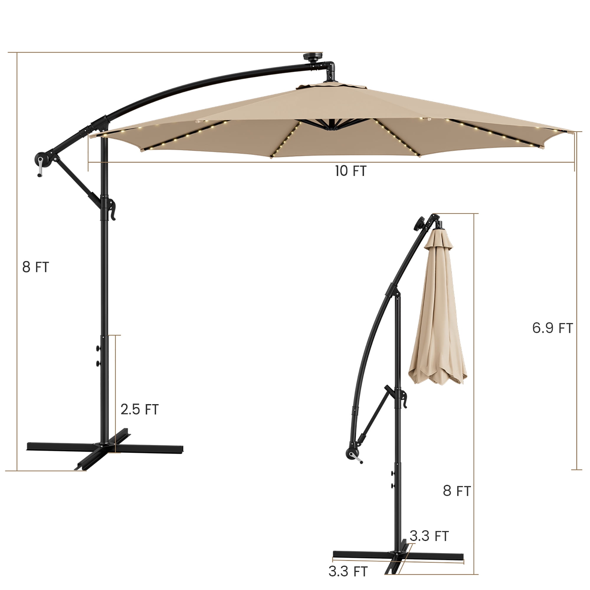 Gymax 10 FT Offset Patio Umbrella Solar Powered Cantilever Umbrella w/ 112 LED Lights Beige