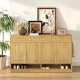 thumbnail image 2 of Hassch Sideboard Buffet Cabinet with Storage, Modern 4-Door Credenza with 3 Drawers, Coffee Bar Cabinet with Side Hooks and Adjustable Shelf for Dining Room, Living Room, Kitchen, Natural, 2 of 10