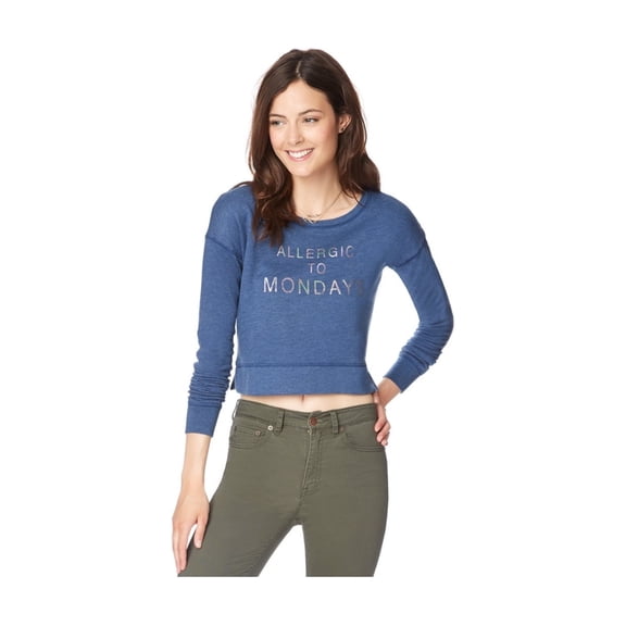 Aeropostale Womens Crop Pullover Sweater, Blue, Juniors, Medium