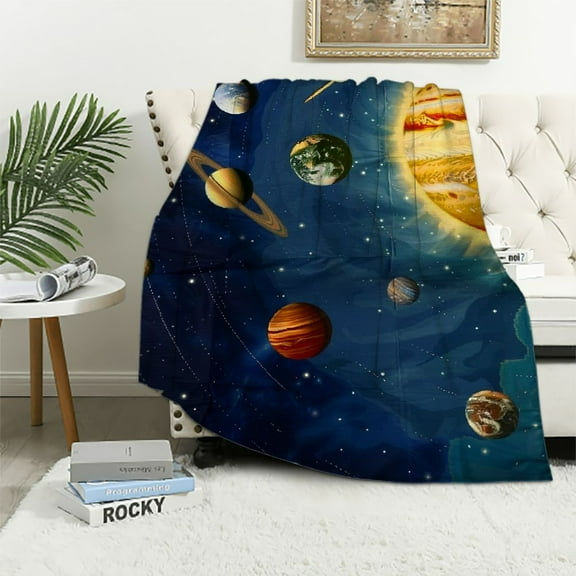 ONETECH Outer Space Sherpa Blanket, Galaxy Starry Sky Throw Blanket for Kids Girls Teens Planet Space Cosmos Plush Bed Blanket Twin Size Solar System Throw Bed Blankets 40x50in