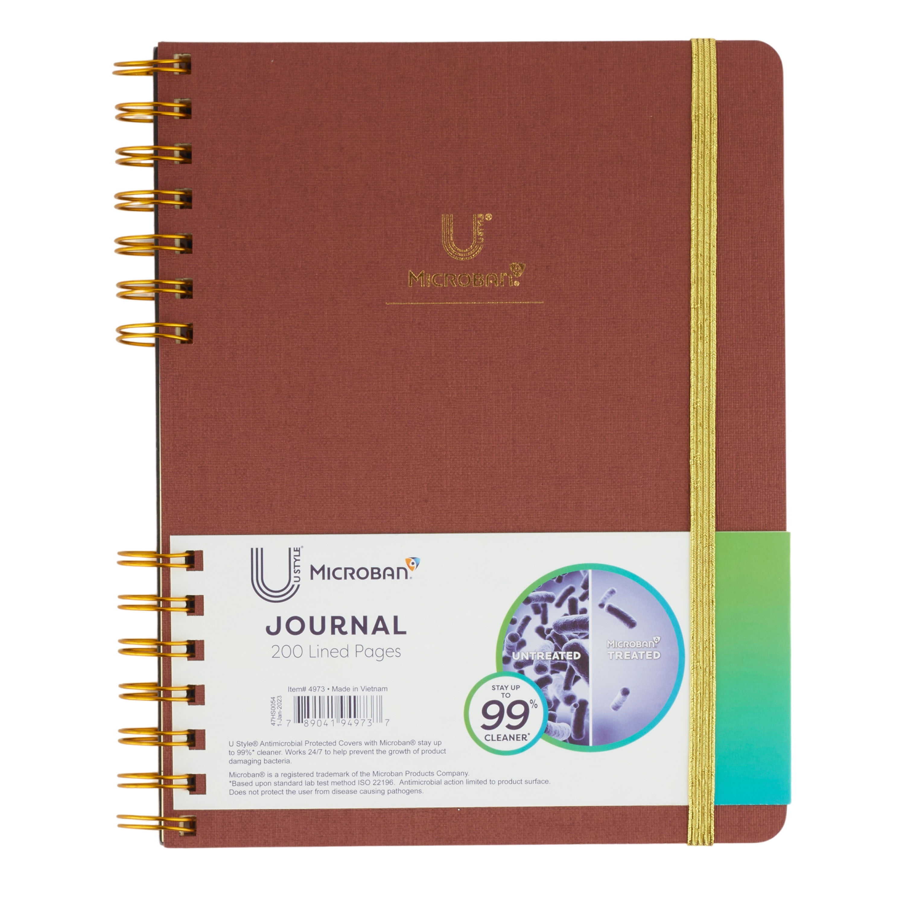 U Style Antimicrobial Linen Textured Hard Cover Journal with Microban, 7.75" x 10", Brown, 200 Pages
