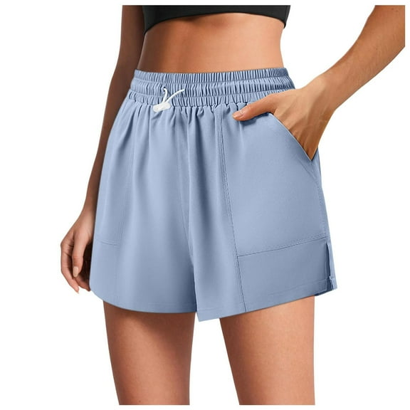 vigerkar Yoga Shorts for Women Wide Leg High Waist SweatShorts Baggy Gym Shorts Exercise Shorts Sexy Lounge Short Leggings Blue, L