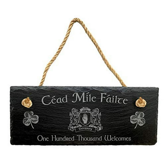 Devaney Irish Coat of Arms Slate Plaque Blessing - Céad Míle Fáilte