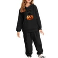 thumbnail image 2 of Placlothes Girls' Hall-oween Tracksuit Set - Hoodie & Joggers with Black Cat Jack-o'-Lantern, Black Color, Soft Polyester, Ages 3-12,Size 12 T, 2 of 4