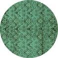 thumbnail image 1 of Ahgly Company Machine Washable Indoor Round Abstract Turquoise Blue Modern Area Rugs, 6' Round, 1 of 4