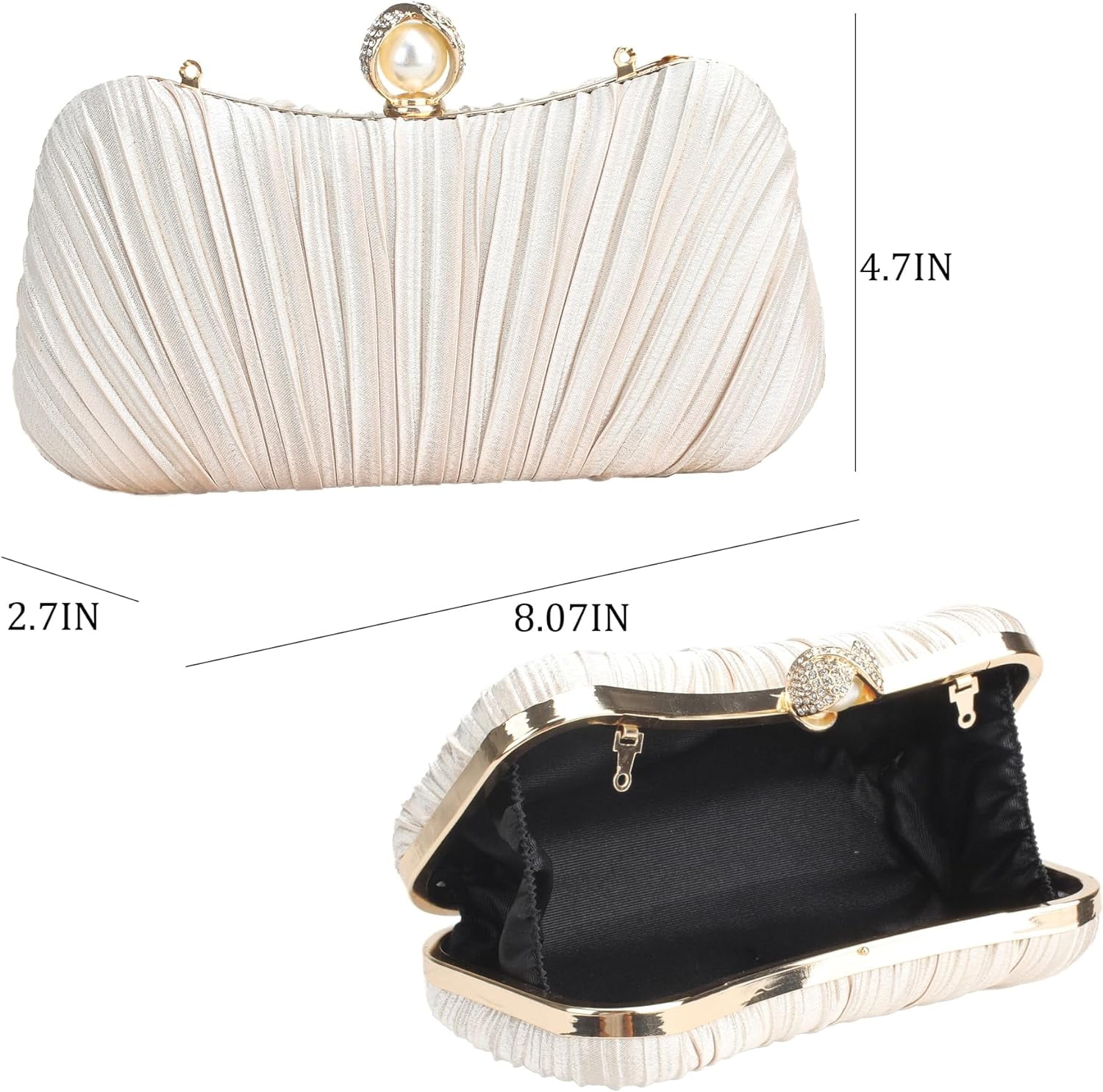 Clutch Purse Satin Pearl Evening Bag Handbag Chain Strap Shoulder Bag