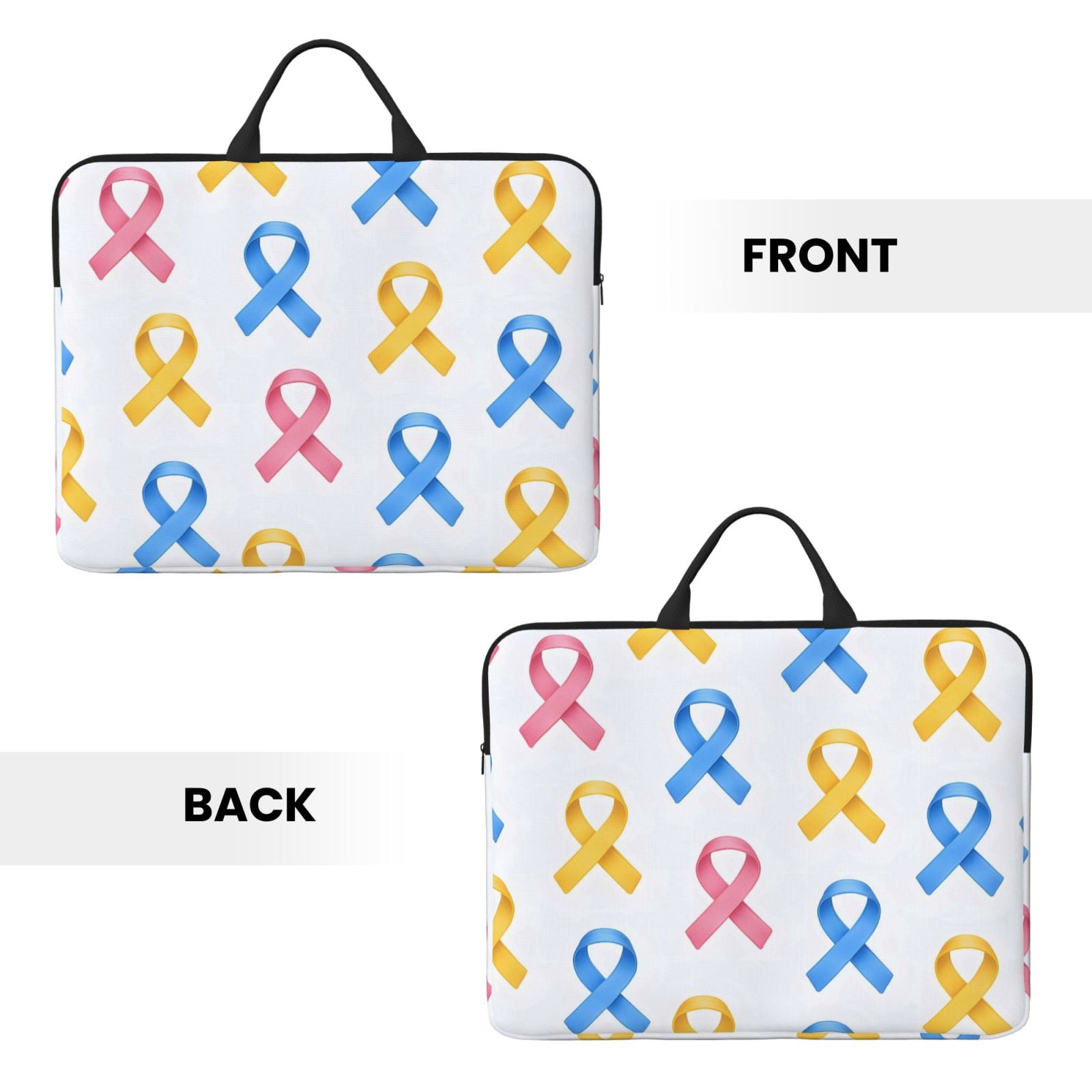 Laptop Sleeve Bag For Women Men 14inch Waterproof Durable Protective Computer Carrying Cover Handle Laptop Case Bag Cancer Awareness Ribbon Pattern - Classic Colors