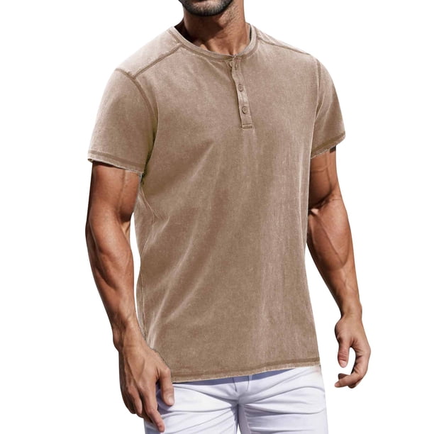 Vintage Summer Men's T-Shirt Streetwear 3 Buttons Open Fly Loose Clothing Print Short Sleeve T-Shirt 2XL