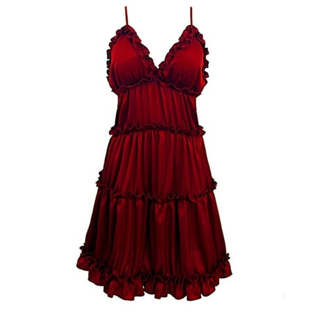 POPLIS Lingerie-Nightgown Lace Sleepwear Slip Dress Lace Chemise V-neck Lounge Dress for Women Sleepwear Dress