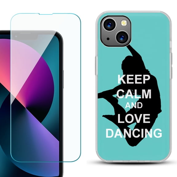 Slim-Fit Gel TPU Phone Case for iPhone 13 Mini, with Tempered Glass Screen Protector, by OneToughShield ® - Keep Calm / Dancing