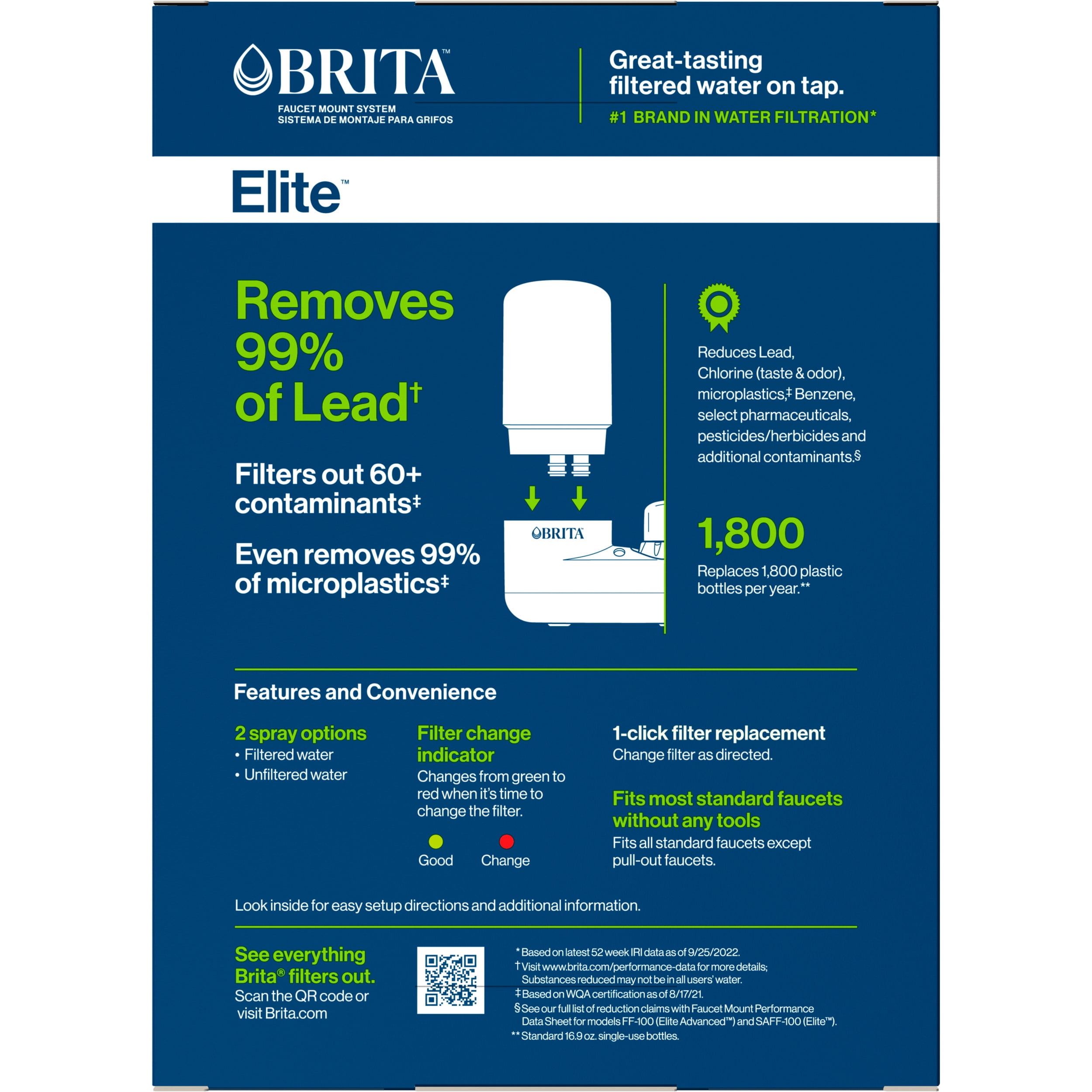 Brita Elite Water Faucet Filtration Mount System, Fits Standard Faucets,  Chrome, Includes 1 Filter 