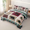 thumbnail image 3 of Manfei Classic Wildlife Pattern Quilt Full,Vintage Pine Grid Full Bedspread Sets,Red Green,3pcs, 3 of 7