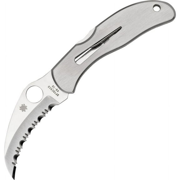 Spyderco Harpy Folding Knife 2-3/4" VG10 Satin Serrated Hawkbill Blade, Stainless Steel Handles, Lockback - C08S