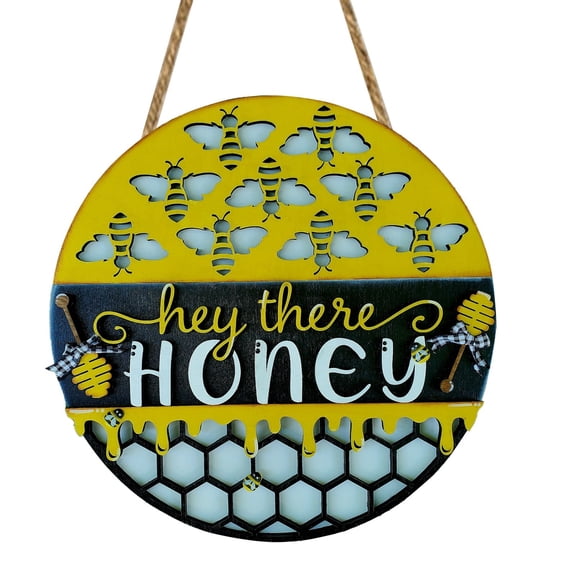 Bee Welcome Sign for Wreath Spring Summer Wooden Hanging Sign for Front Door Farmhouse Bumble Bee Decor Summer Door Hanger for Home Bedroom Living Room Indoor Outdoor Decorations 12"x12"