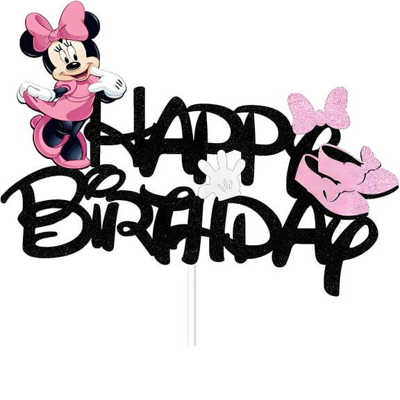 Birthday Cake Topper for Minnie, Glitter Birthday Cake Decoration Birthday Party Decoration for Shower Birthday Party Supplies