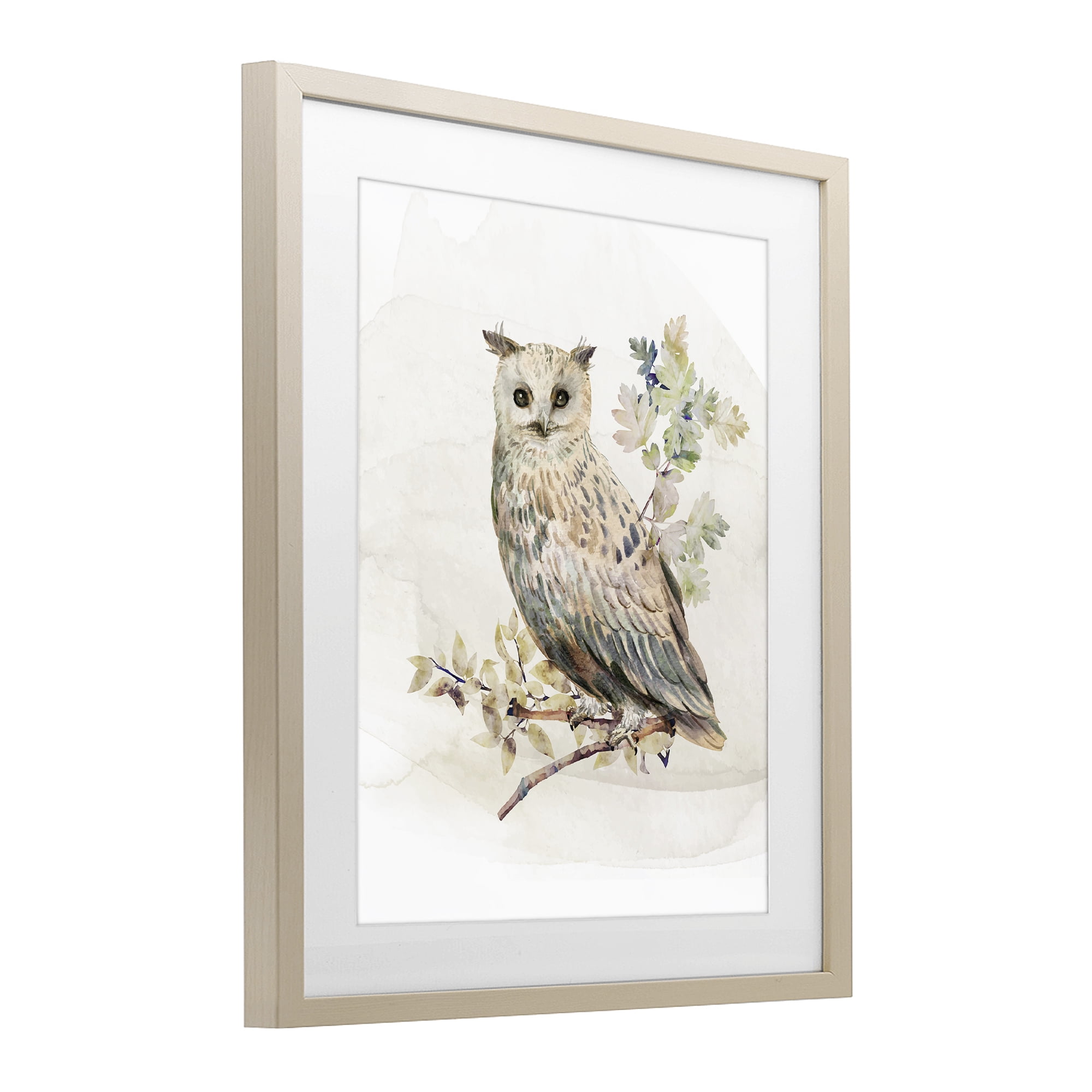 Stupell Industries Forest Owl with Foliage Birch Framed Print Under Glass, design by CAD Designs