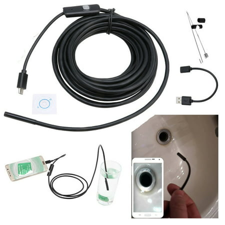 Waterproof HD 5M/7mm Endoscope Lens Mini USB Inspection Camera with 6 LED Lights Borescope for Android Smartphone
