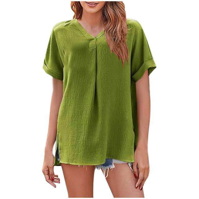 Yuyuzo Hauts de Sortie pour Femmes T-Shirts à Manches Courtes Col Rond T-Shirts Côtelés Extensibles Ajustés Basiques