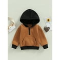 thumbnail image 2 of Seyurigaoka Toddler Baby Boys Autumn Hood Pullover Tops Contrast Color Long Sleeved Half Zipper Thick Warm Sweatshirt with Pocket, 2 of 9