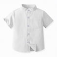 thumbnail image 2 of NIEWTR Toddler Boys Solid Short Sleeve Button Down Shirt with Pocket Casual Comfortable Daily Tops(White,12-13 Years), 2 of 4