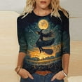 thumbnail image 2 of Riecok Womens Halloween Shirts Plus Size 3/4 Sleeve Crewneck Witch Printed Tunic Tops Holiday Party Clothes Multicolor M, 2 of 4