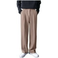 thumbnail image 2 of Puntoco Pantalones de traje casuales de pierna recta y ancha con botones y cremallera de color sólido para hombre, 2 of 6