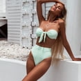 thumbnail image 5 of Conjunto de bikini bandeau con estampado floral para mujer, traje de baño sexy con nudo frontal y corte alto sin tirantes, 5 of 5