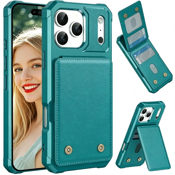 COAROVER Wallet Case for iPhone 17 Pro Max,Premium PU Leather Flip Card Holder Cover with Kickstand,Shockproof TPU Bumper,Green