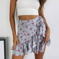 thumbnail image 6 of qolati Women's Summer Stretchy Mini Skirts High Waist Floral Ruffle Wrap Tie Skirt Sexy A-Line Beach Skirt, 6 of 6