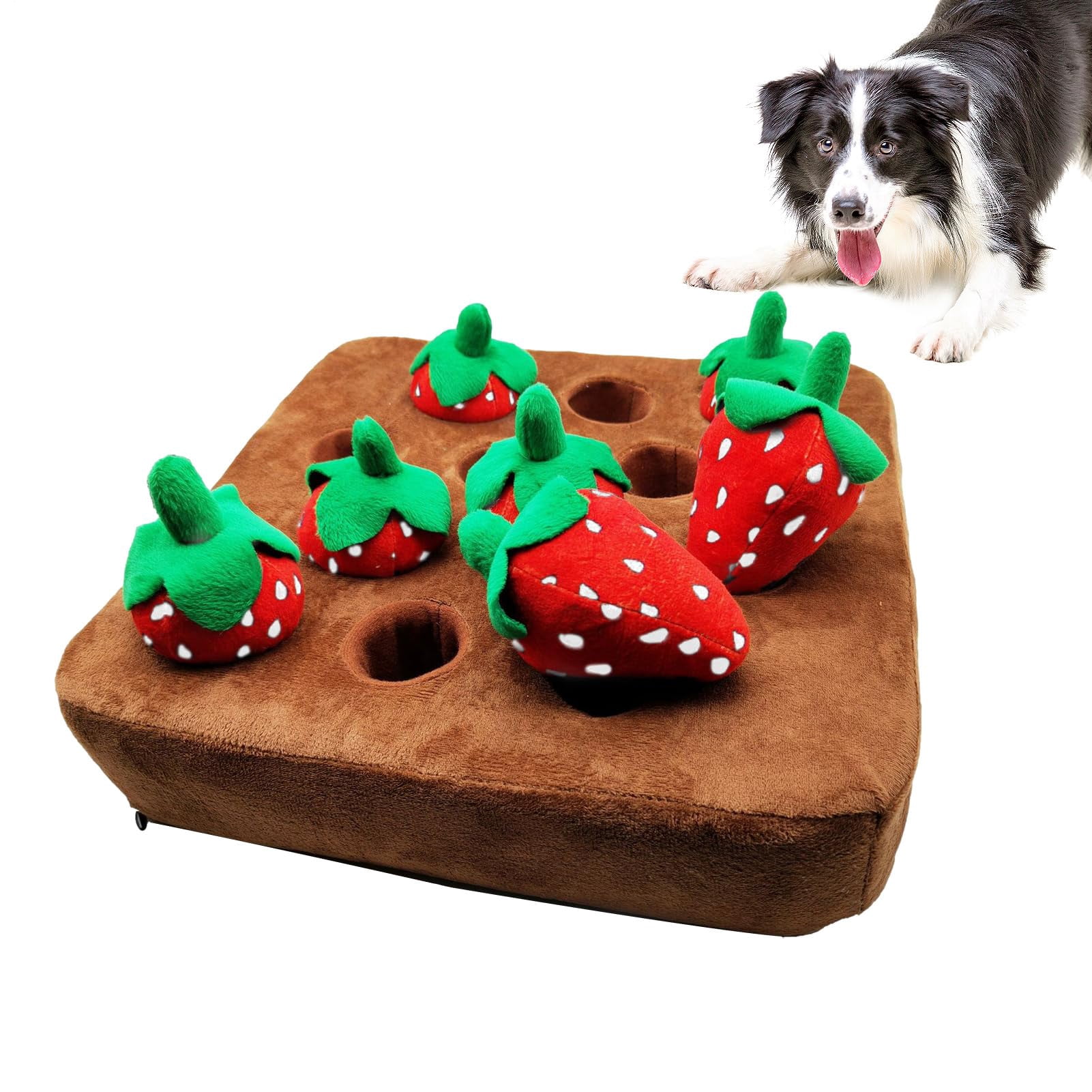 Interactive Strawberry Pulling Plush Toy for Dogs – Snuffle Puzzle Toy,Soft Foraging Toy for Pets with Hidden Treat Pockets