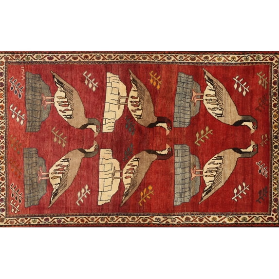 Ahgly Company Machine Washable Indoor Rectangle Traditional Red Area Rugs, 5' x 8'