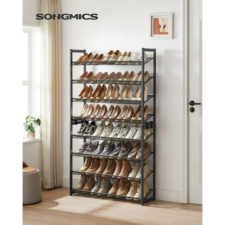 SONGMICS Shoe Rack 8-Tier Holds 32-40 Pairs Shoe Organizer Metal Shoe  Storage for Garage Entryway Set of 2 4-Tier Stackable Shoe Shelf with  Adjustable