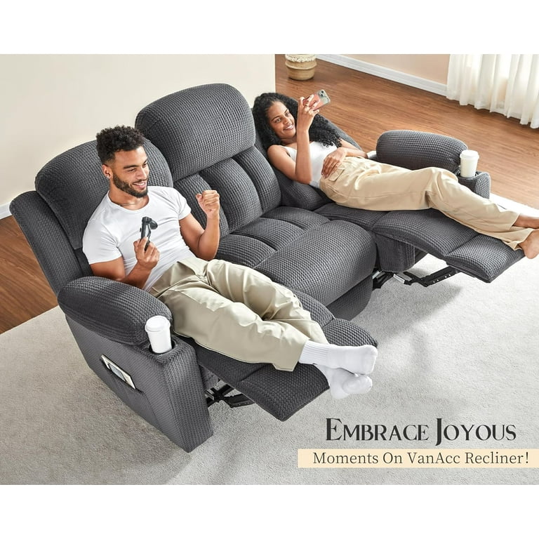 VANACC Recliner Couch 3 Seater Sofa with Cup Holders for Living Room 85 inch Grey Comfy Couch