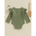 thumbnail image 5 of Musuos Baby Girls Spring Fall Basic Rompers 0-24 Months Long Sleeve Crew Neck Solid Color Ruffle Ribbed Bodysuit, 5 of 10