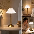 thumbnail image 6 of YAMB Vintage Rechargeable Pleated Fabric Table Lamp, 11.8" Cordless Portable Golden Base Decorative Bedside Night Light with Pleated Shade for Bedroom Dining Table Ambient Lighting, 6 of 7