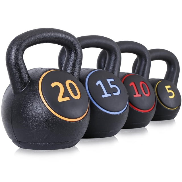 Set de kettlebells F2C de 5 lb a 20 lb con recubrimiento de HDPE y núcleo de cemento