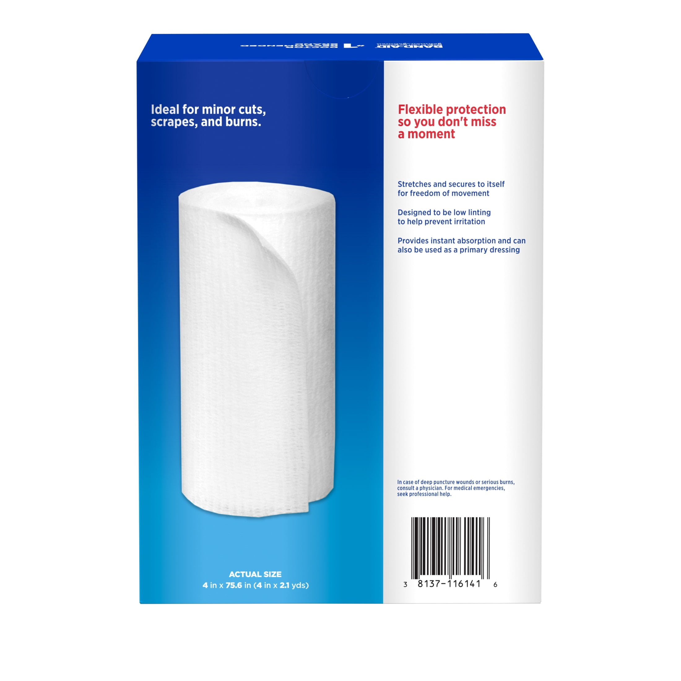 (2 pack) BAND-AID Brand Flexible Rolled Medical Gauze, 4 in x 2.1 yd, 5 Count