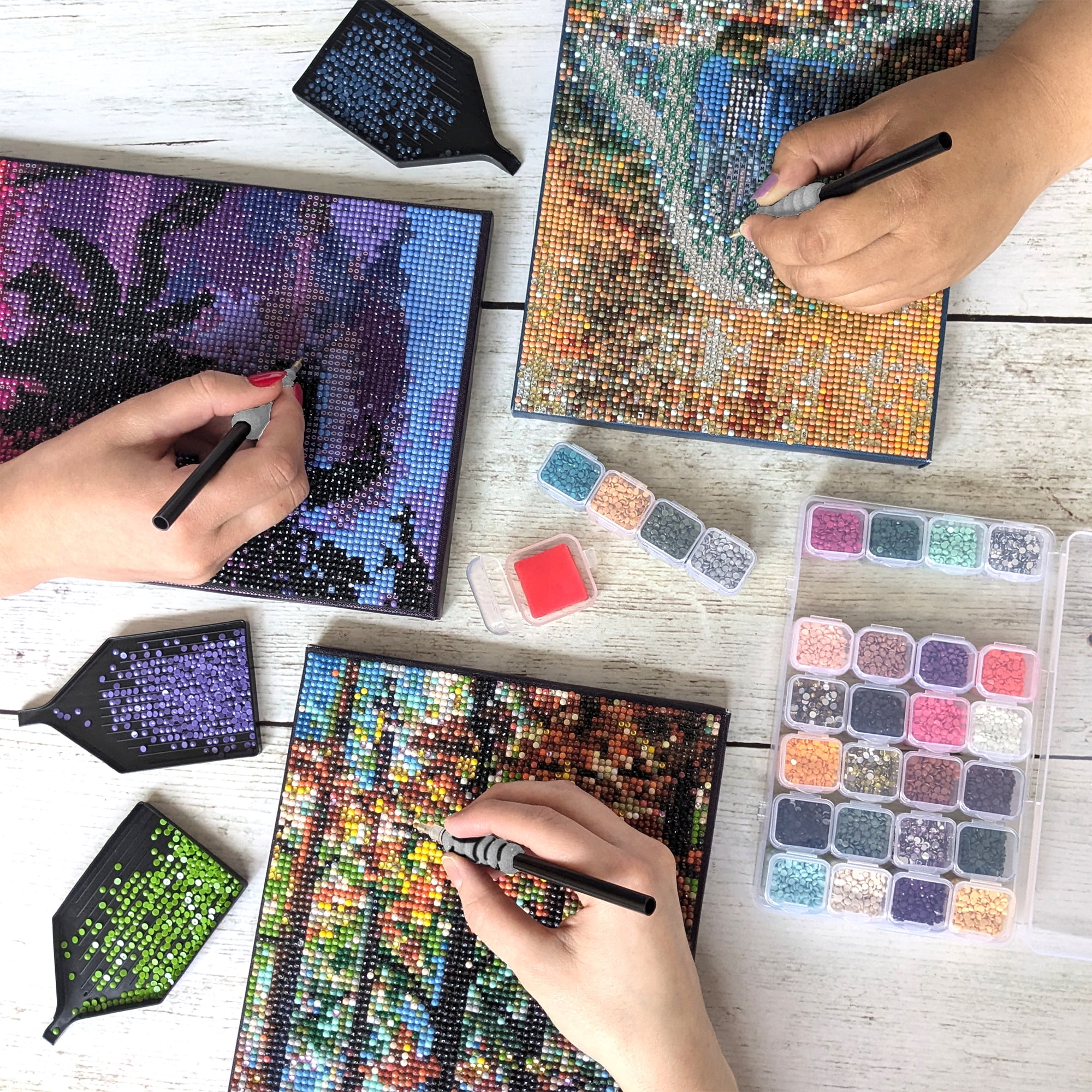 ArtSkills Diamond Painting Kit, Diamond Art Ready to Hang Framed Canvas with Storage and Accessory Kit, Beach, 3 Stretched Canvas Panels, 14” x 7” Each
