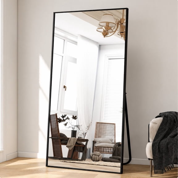 Lumora 76.3"x 34" Full Length Mirror with Frame Large Wall Mounted or Leaning Floor Mirror, Black