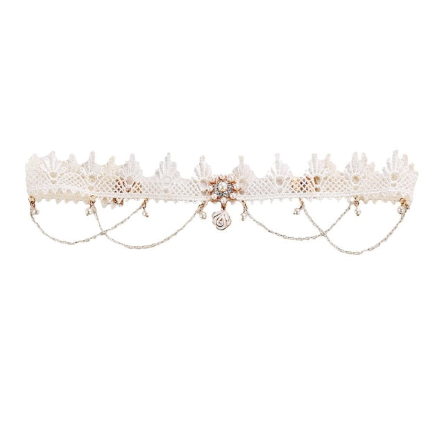 Charm Lace Pearl Crown Cinta para El Cabello Cadena de La Frente Accesorio para