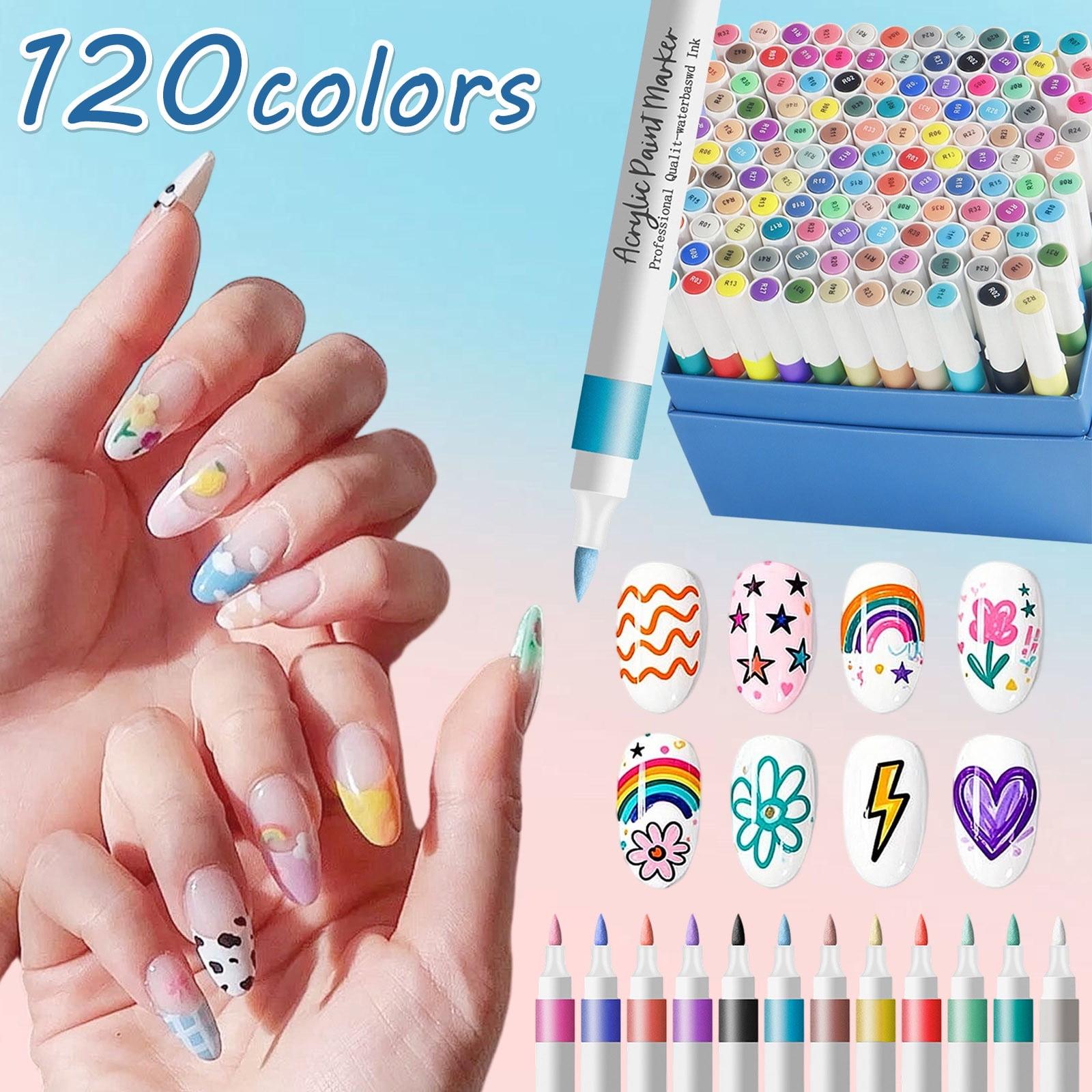 WEGFTDUOP 12 Colors Nail Art Pens - Waterproof Acrylic Paint Markers Drying Nail Tools For DIY Patterns Precision Tip For Beginners And Professionals 12ml