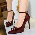 thumbnail image 3 of Women's Pumps Stiletto High Heel Patent Leather 10.5CM Ankle Strap Bow Fashion Wedding Shoes, 3 of 6