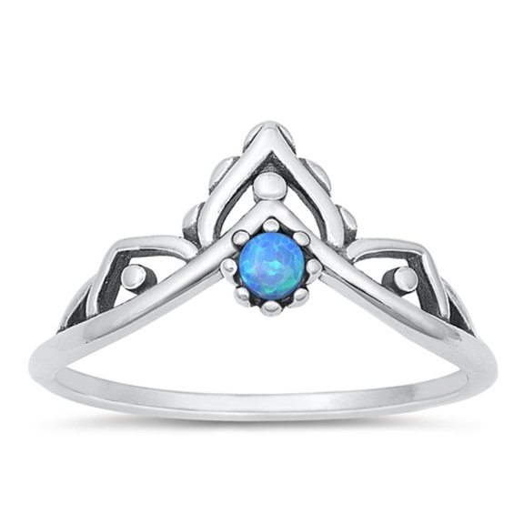 Blue Simulated Opal Wholesale Tiara Ring .925 Sterling Silver Band CZ Jewelry Female Size 6