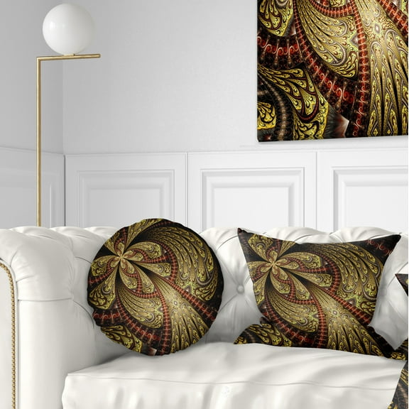 Designart 12" x 20" Contemporary and Modern Black Fractal and Flower Polyester Throw Pillow