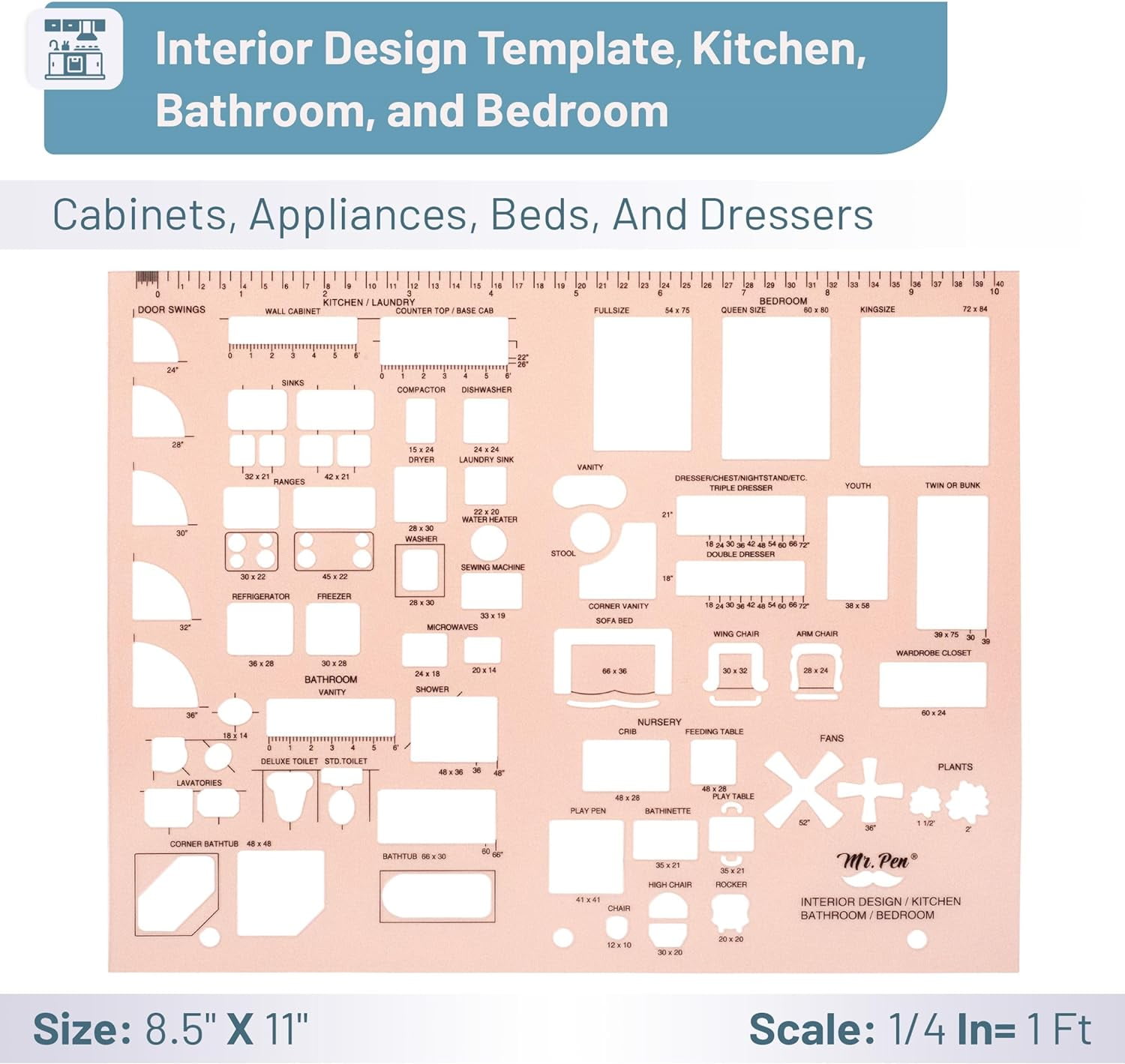Mr. Pen Furniture Art Stencils and Templates (3 Count) - Walmart.com for Free Printable Furniture Templates 1 4 Scale