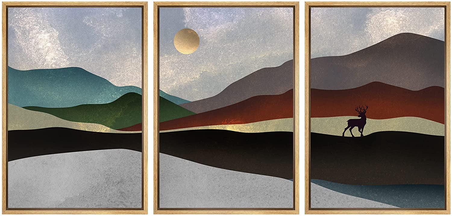 IDEA4WALL Framed Canvas Print Wall Art Set Multicolor Pastel Mountain ...