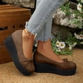 thumbnail image 5 of CYMMPU Women's Ruched Bow Platform Wedge Pumps, Closed Toe Slip On Wedge Shoes, Comfort Footwear for Party, Concert and Daily Casual Wear Brown 42, 5 of 7