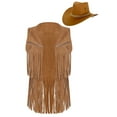 thumbnail image 3 of Alvivi Women Fringe Waistcoat Vest with Cowboy Hat Western Cowgirl Outfits 70s Hippie Costume Brown M, 3 of 7